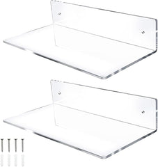 L-Shaped Clear Acrylic Floating 8-Inch Wall Shelves (2-Pack)