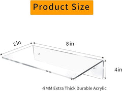 L-Shaped Clear Acrylic Floating 8-Inch Wall Shelves (2-Pack)