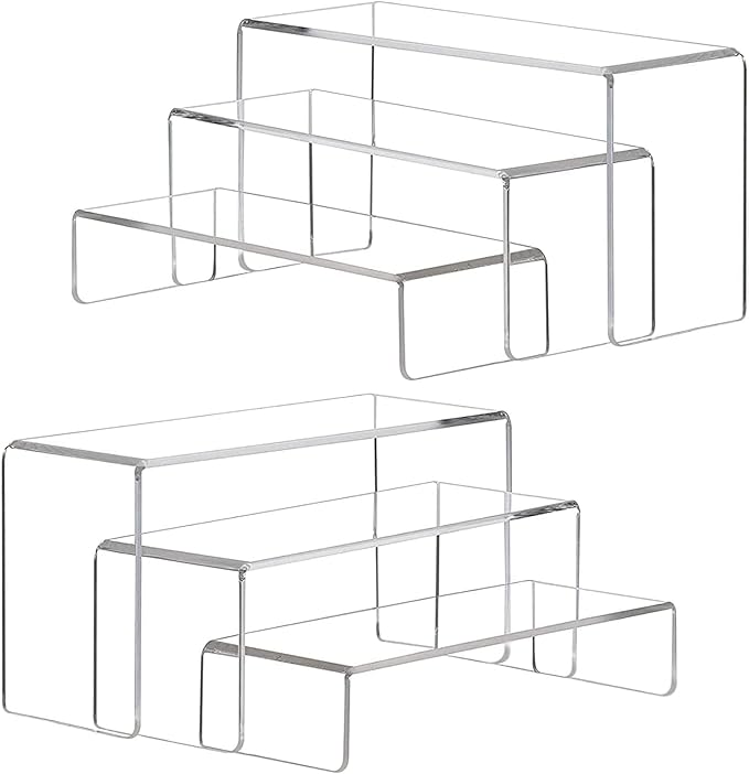 Clear Acrylic Showcase Display Risers – Dessert, Cupcake, Shoe, and Cosmetics Display Stands