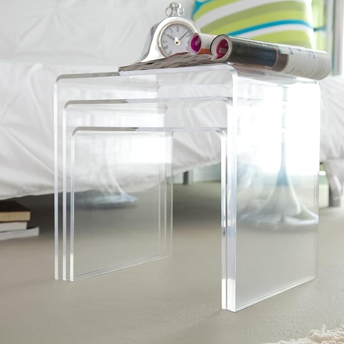 Clear Acrylic Nesting Tables – Modern Stackable Coffee & Side Tables, Set of 3