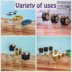 Clear Acrylic Showcase Display Risers – Dessert, Cupcake, Shoe, and Cosmetics Display Stands