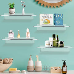 L-Shaped Clear Acrylic Floating 8-Inch Wall Shelves (2-Pack)